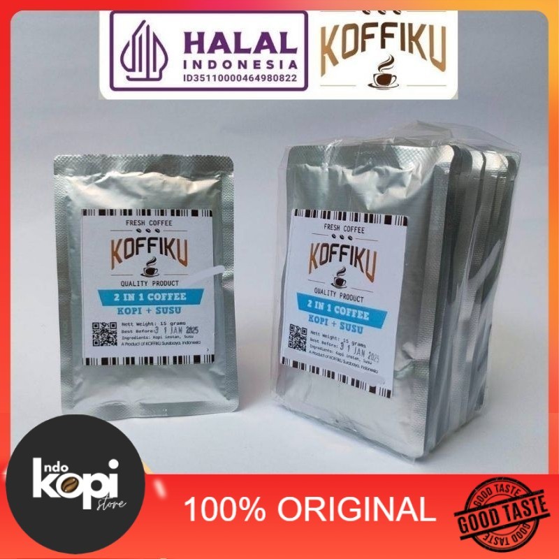 

Kopi Instan 2in1 (Kopi+Susu) KOFFIKU Murah Enak Kemasan 150 gr (10 Sachet) Indokopistore