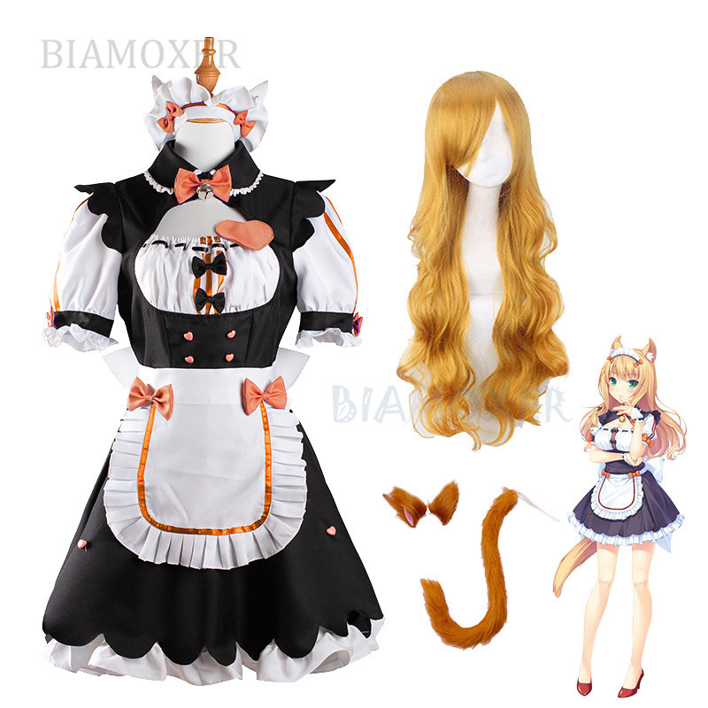 Nekopara Maple Wigs Women Maid Lolita Dresses Cosplay Costume Heat Resistant Synthetic Hair Women Pa