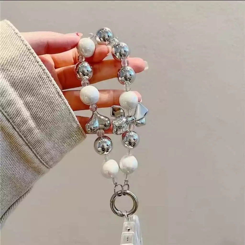 Phone Strap Pita Love Manik Manik Besar Cantik Gantungan Handphone Manik Manik Besar Pita Love