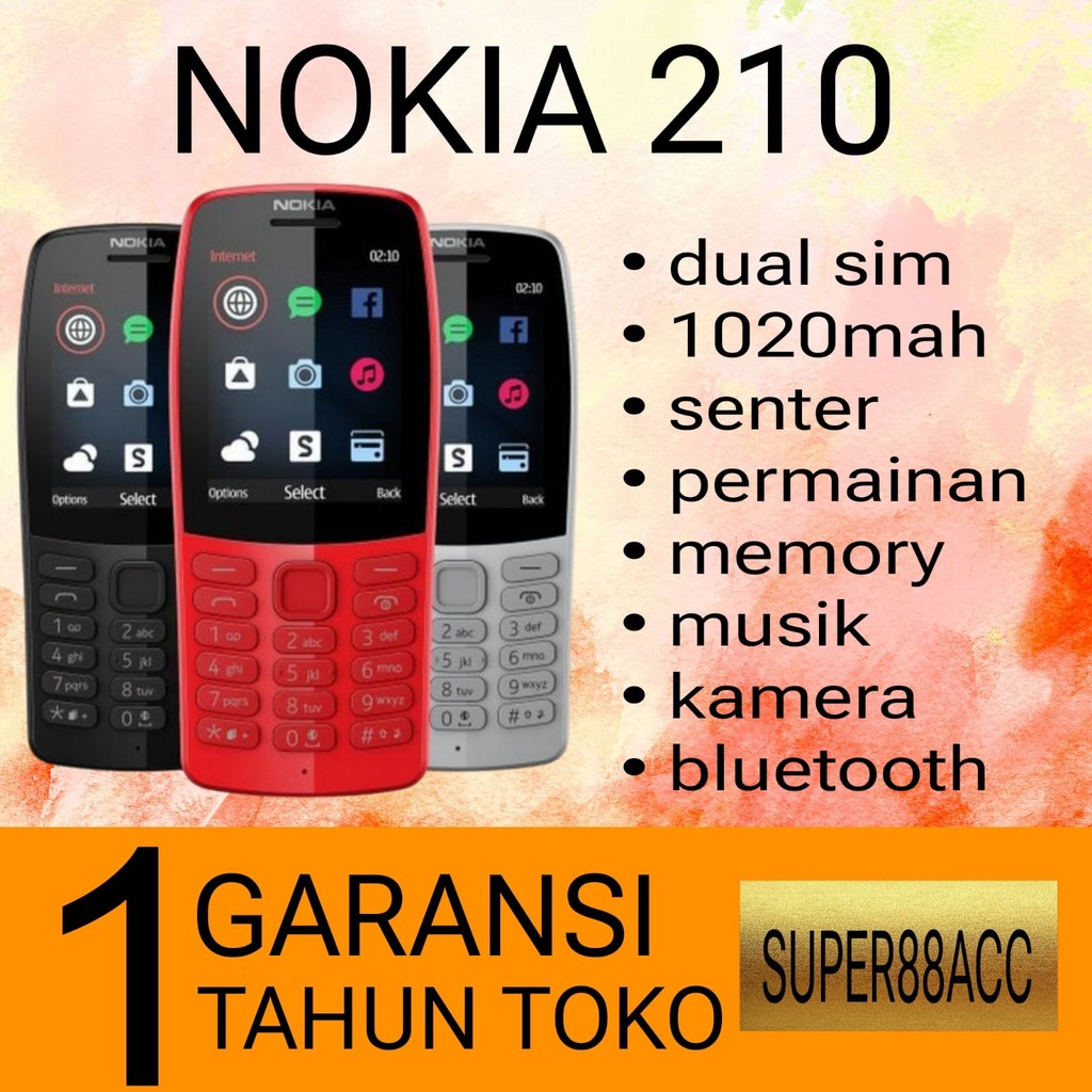 X61_ Hp Nokia 210 Baru [Garansi 1 Tahun] Memori, Musik, Kamera, Bluetooth, Radio, Mp3,