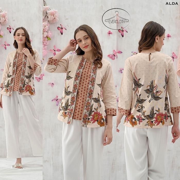 Alda Atasan Batik Lengan Panjang Blazer Kemeja Batik Panjang Blouse Batik Wanita Baju Batik Perempua