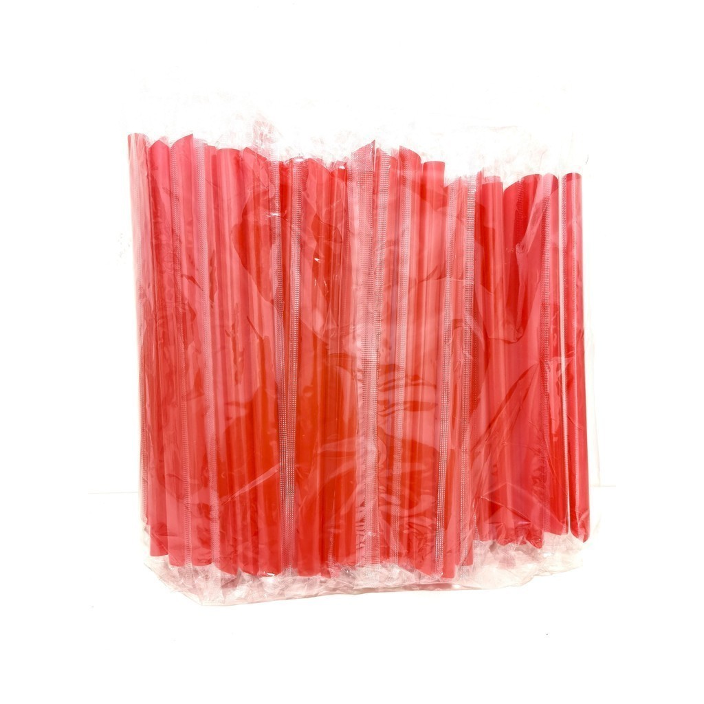 [100pcs]Sedotan Steril Tebal Merah / Red 12mm*22cm/ Sedotan Kopi Lancip/ Sedotan Boba/ Sedotan Plast