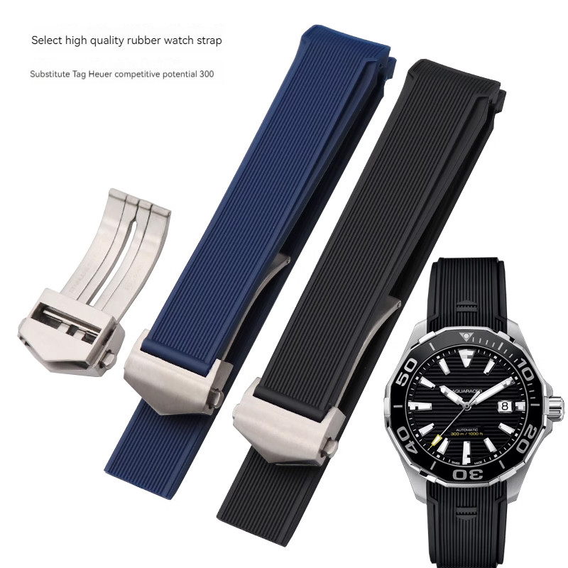 High Quality Natural Rubber Watchband Fit for TAG Watch Heuer Aquaracer 300 500 Diving Strap Sports 