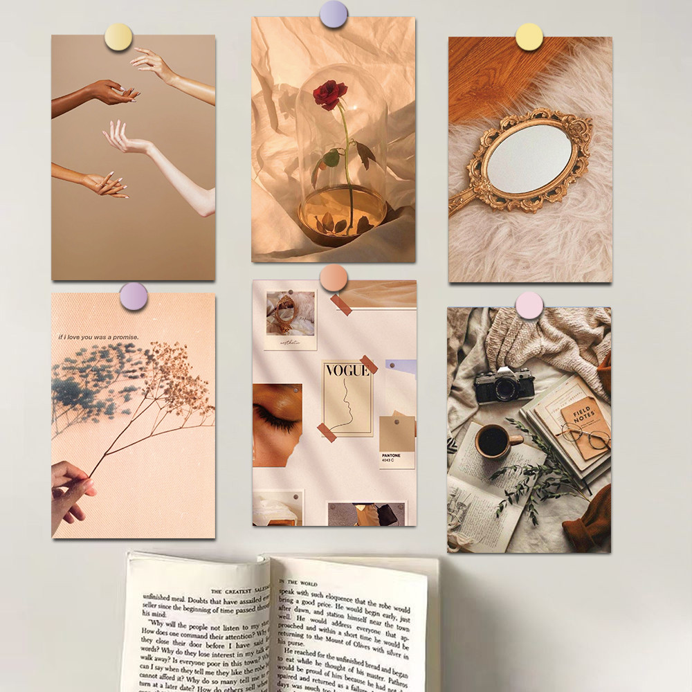 

20PCS Beige Poster Sticker Collage Card Aesthetics Photography Fashion Collocation Harajuku Home Decorative Background Decals