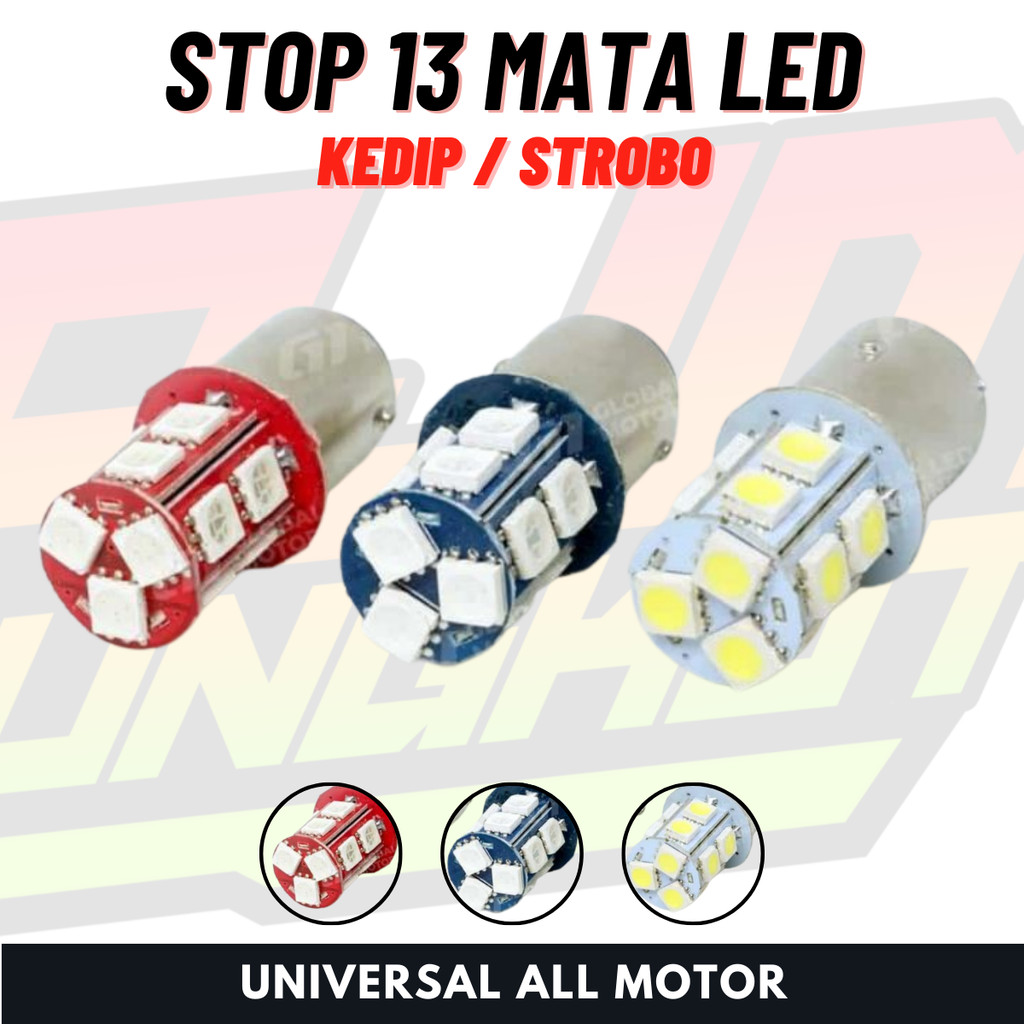 Lampu Stop LED Rem Belakang 13 Mata Nyala Terang LED Besar Kedip Strobo Merah Biru Putih Universal A