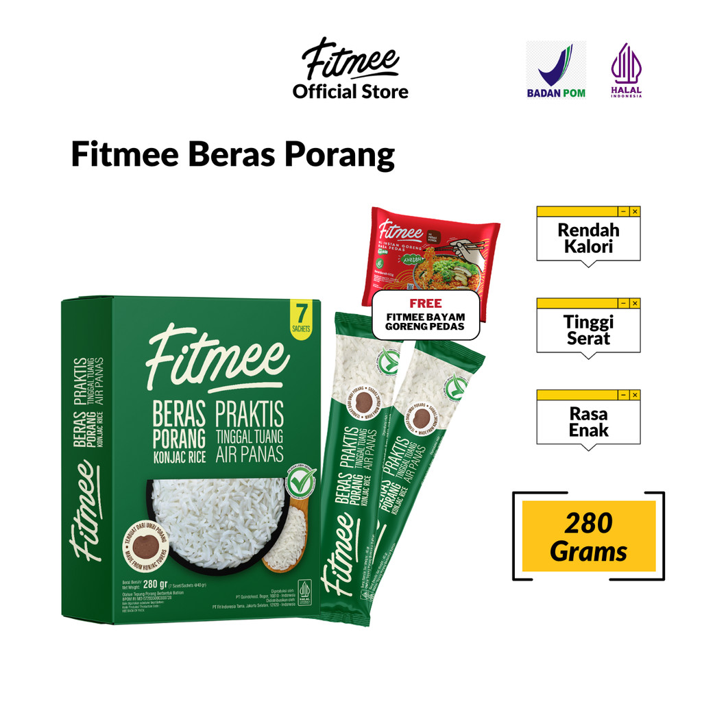 

Fitmee Beras Porang Gluten Free 280 gr shirataki / konjac rice FREE 1 Pcs Fitmee Mie Bayam Goreng Pedas 65 Gr