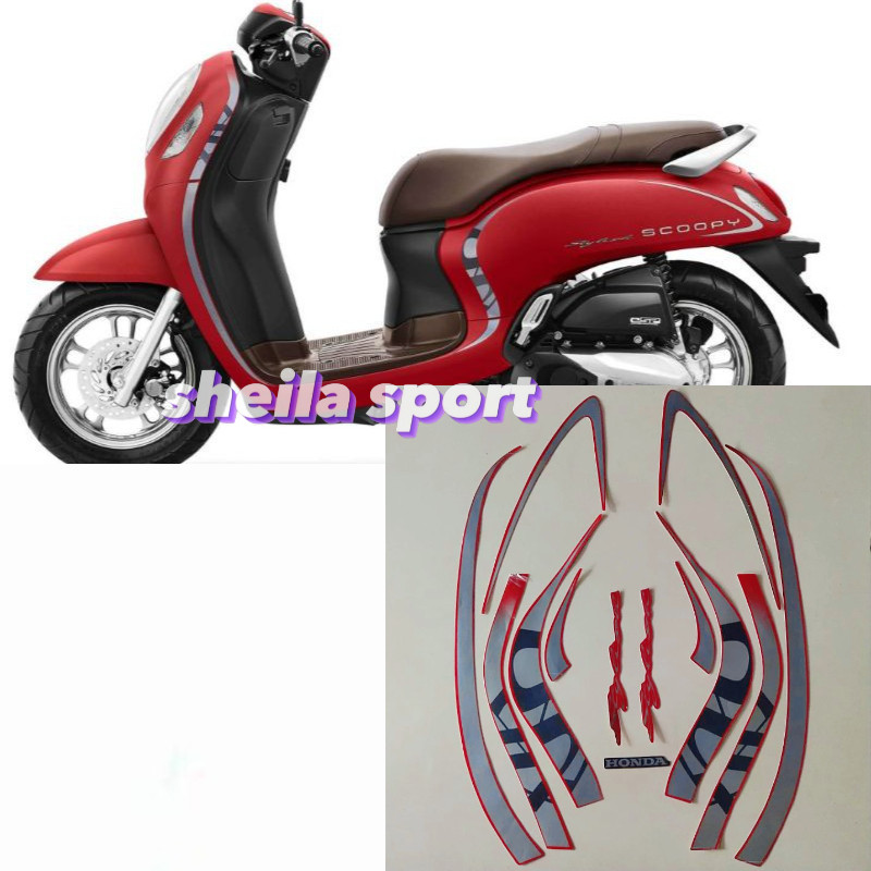 Striping sticker lis body honda scoopy fi stylish thn 2020 2021 merah doff /Stiker motor scopy scoop