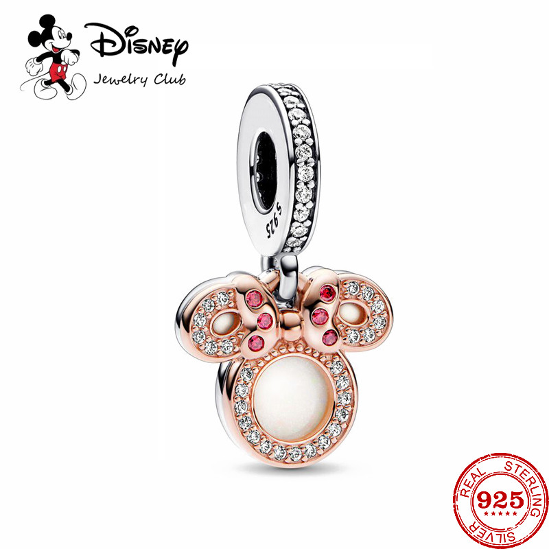 2023 New Disney Minnie Mouse Mum Silhouette Double Dangle 925 sterling silver Beads Fit Original Pan