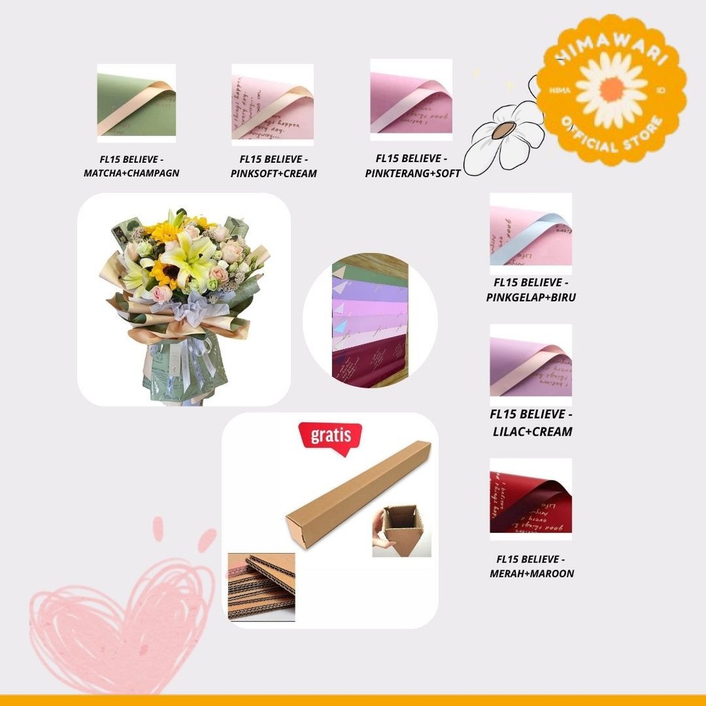 

HIMA - (5 LEMBAR) - FL15 BELIEVE Kertas Bunga Paper Buket Motif Tulisan Text Florist Cellophane - GROSIR
