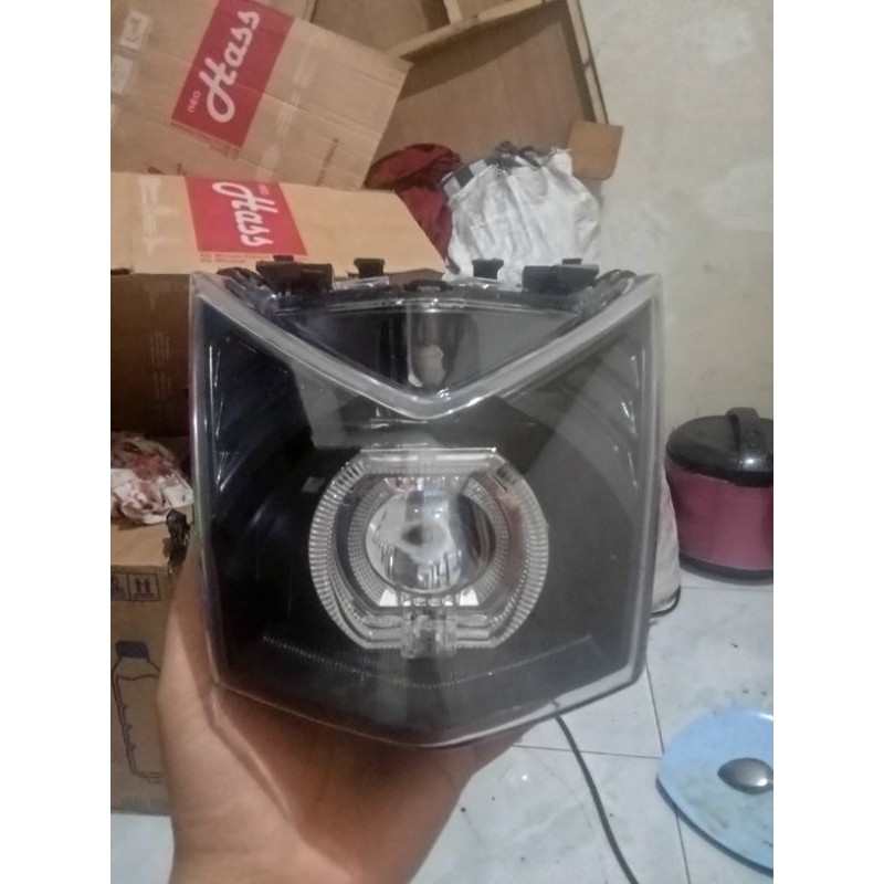 Reflektor Lampu Depan Beat fi 2012 2013 2014 2015 Coustom Hitam Set Biled 3,5 inchi Sudah Pnp Super 