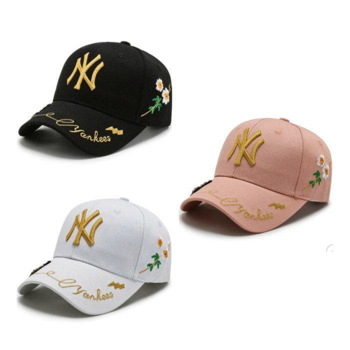 NY MLB Yankees Baseball cap with bee flower embroidery topi super keren pg