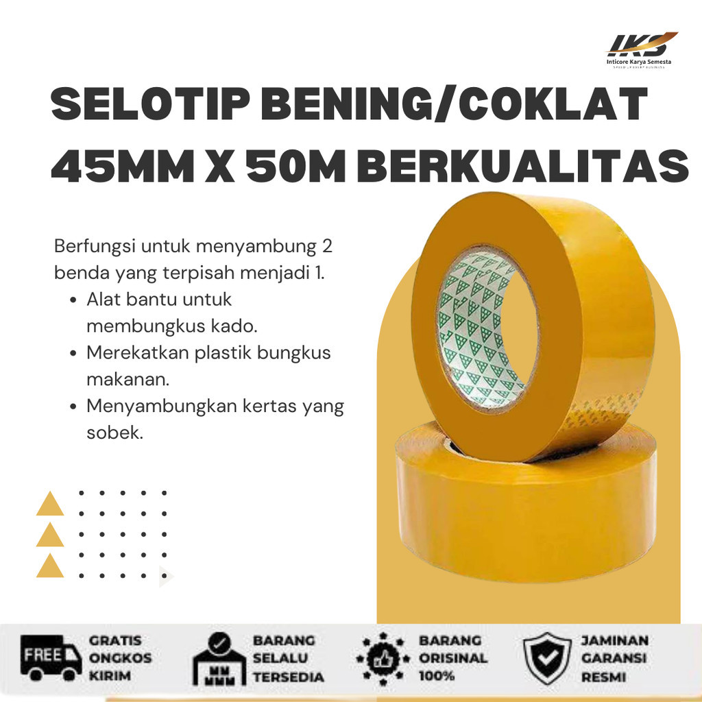 

Lakban Selotip Isolasi Bening/ Coklat/ Warna 45MM x 50m Berkualitas