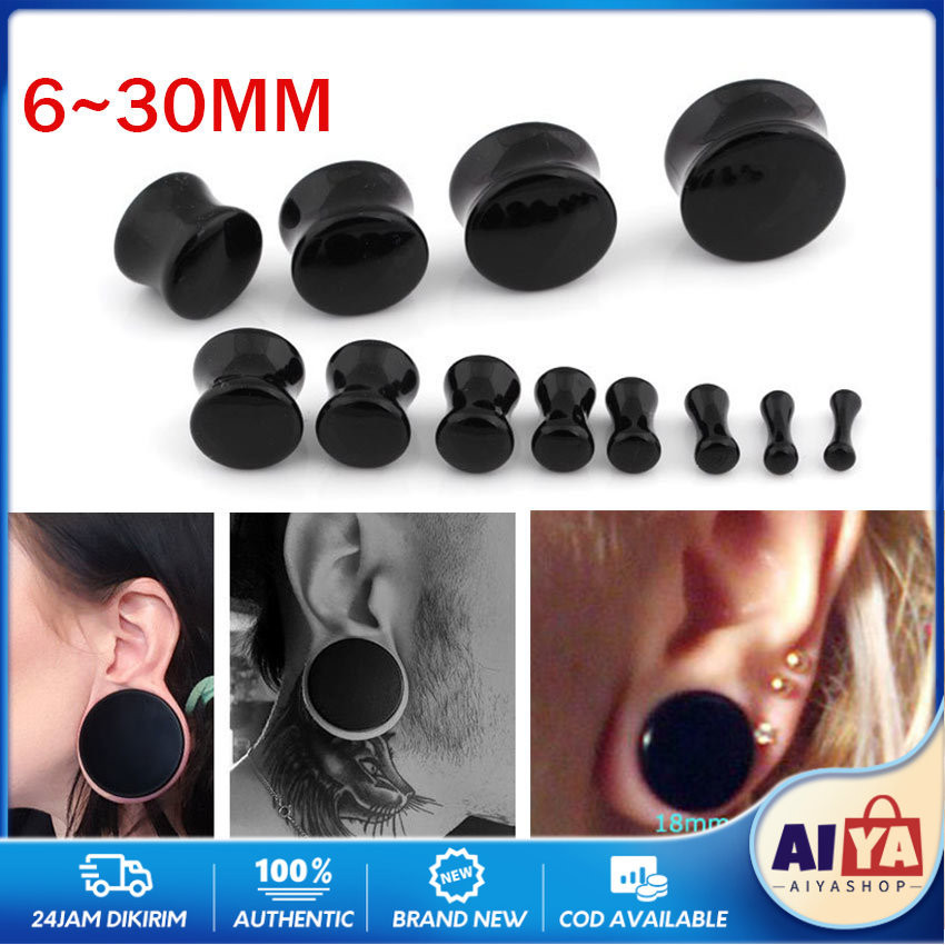 2Pcs 6-30Mm Piercing Plug Akrilik Earring Hitam Putih Piercing Earplug Ear Tunnel Plug Anti Alergi