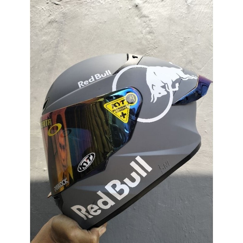 HELM KYT TT CORSE RED BULL PAKET GANTENG HELM FULL FACE - GORILLA GREY DOP