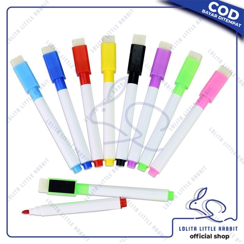 

LOLITA Spidol Mini Magnet Papan Tulis White Board Dengan Penghapus / Sepidol Warna Warni Wipe And Clean Kecil