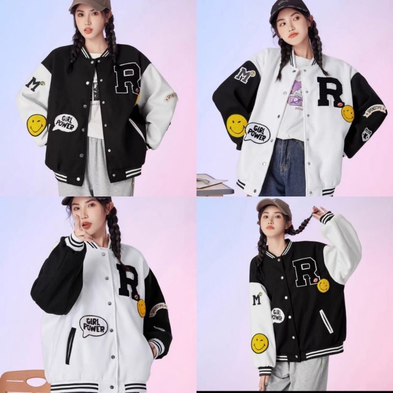 R SMILE JAKET VARSITY BASEBALL SIZE M.L.XL | JAKET BASEBALL OVERSIZE | JAKET KOREA BASEBALL