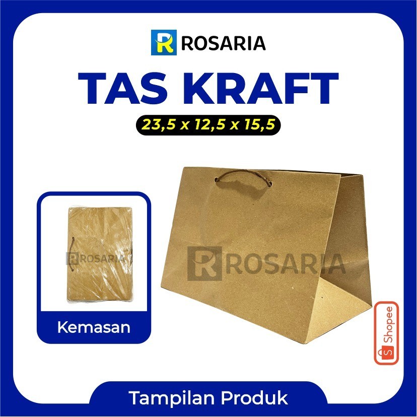 

TAS KERTAS 23,5 x 12,5 x 15,5 COKLAT PaperBag Kraft Souvenir Hajatan Kado Hampers Lusinan