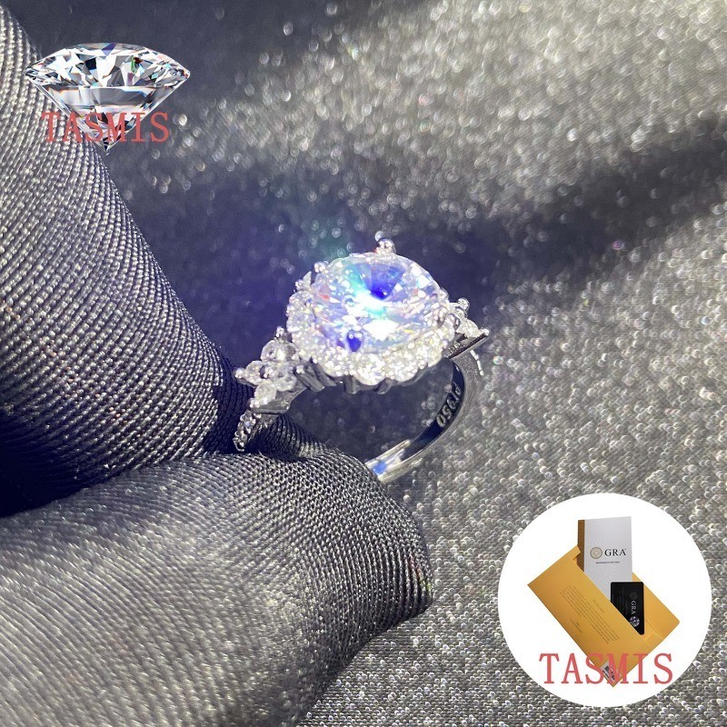 TASMIS D Warna Moissanite Cincin Berlian Kupu-kupu Mewah 2 Karat Tas Bundar Cincin untuk Wanita Stok