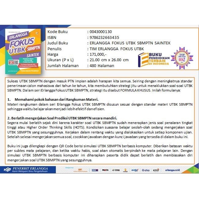✨BISA COD✨ - SBMPTN FOKUS UTBK SAINTEK ERLANGGA 2022 | 0043000130