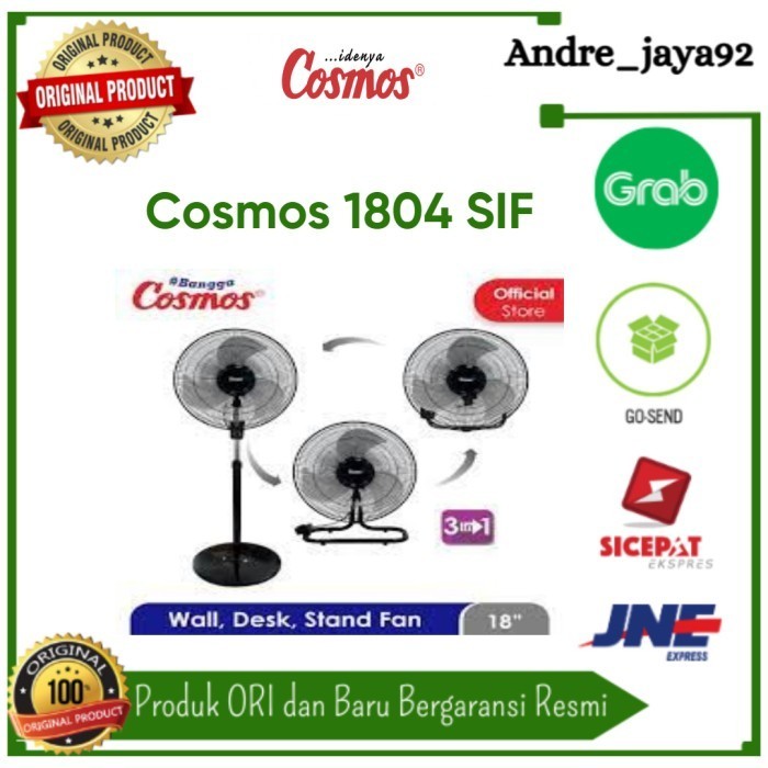 KIPAS ANGIN COSMOS 3 IN 1 STAND FAN ,DESK FAN ,WALL FAN SIF-1804 S