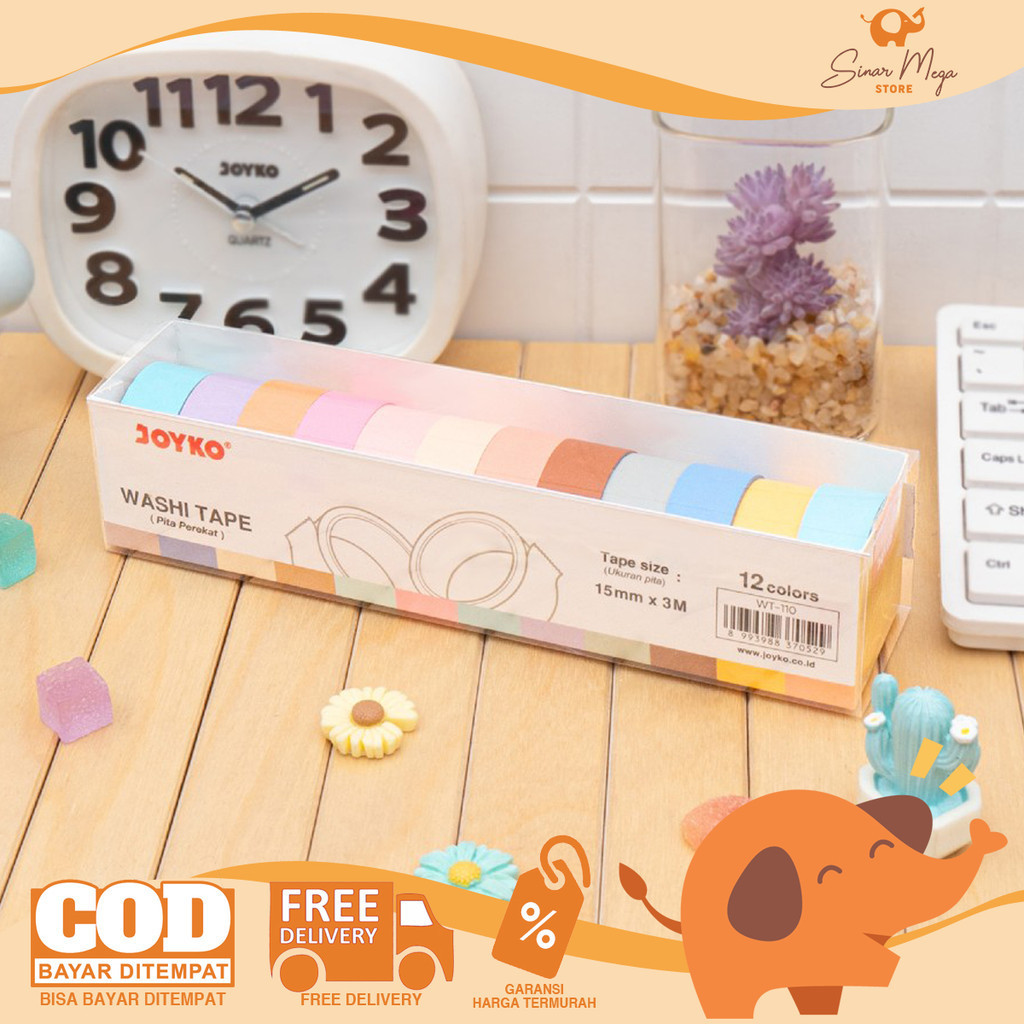 

JOYKO Washi Tape WT-110 Pita Perekat 15mm x 3m Warna Pastel