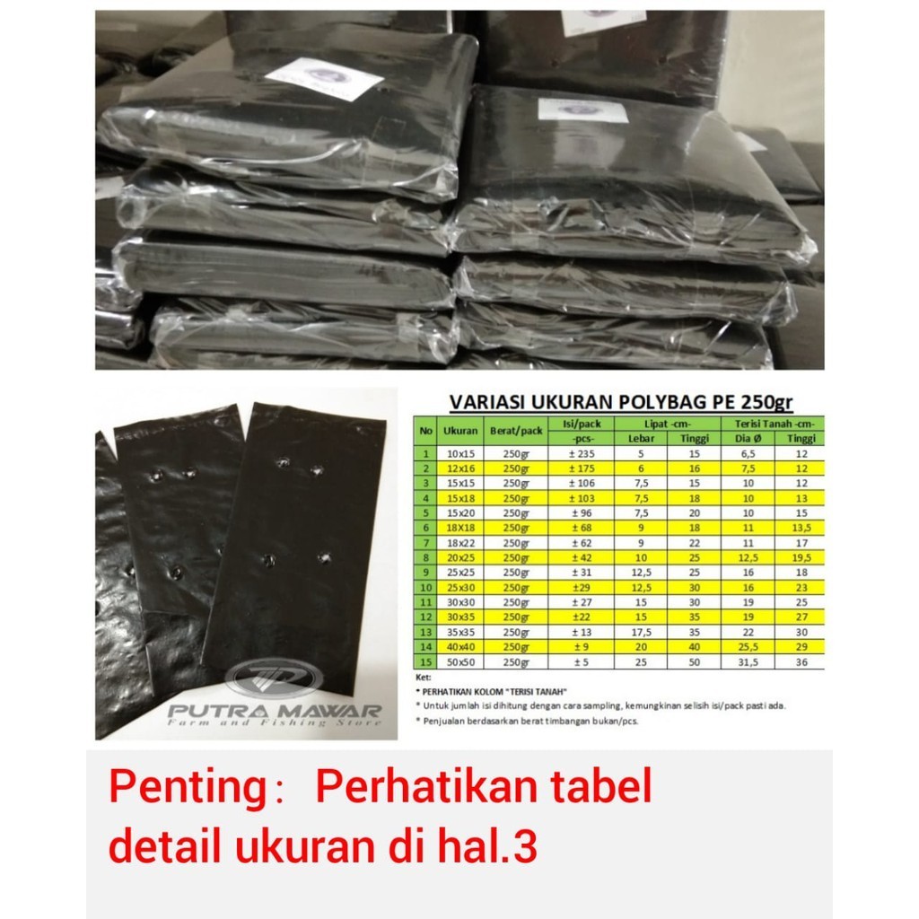 Plastik Polybag Polibag Tanaman 250gr Semua Ukuran Polibeg Polibek Hitam Kecil Besar Sangat Tebal Ku