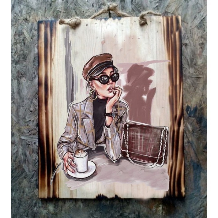 KOPI HIASAN CAFE POSTER LIKISAN KAYU VINTAGE