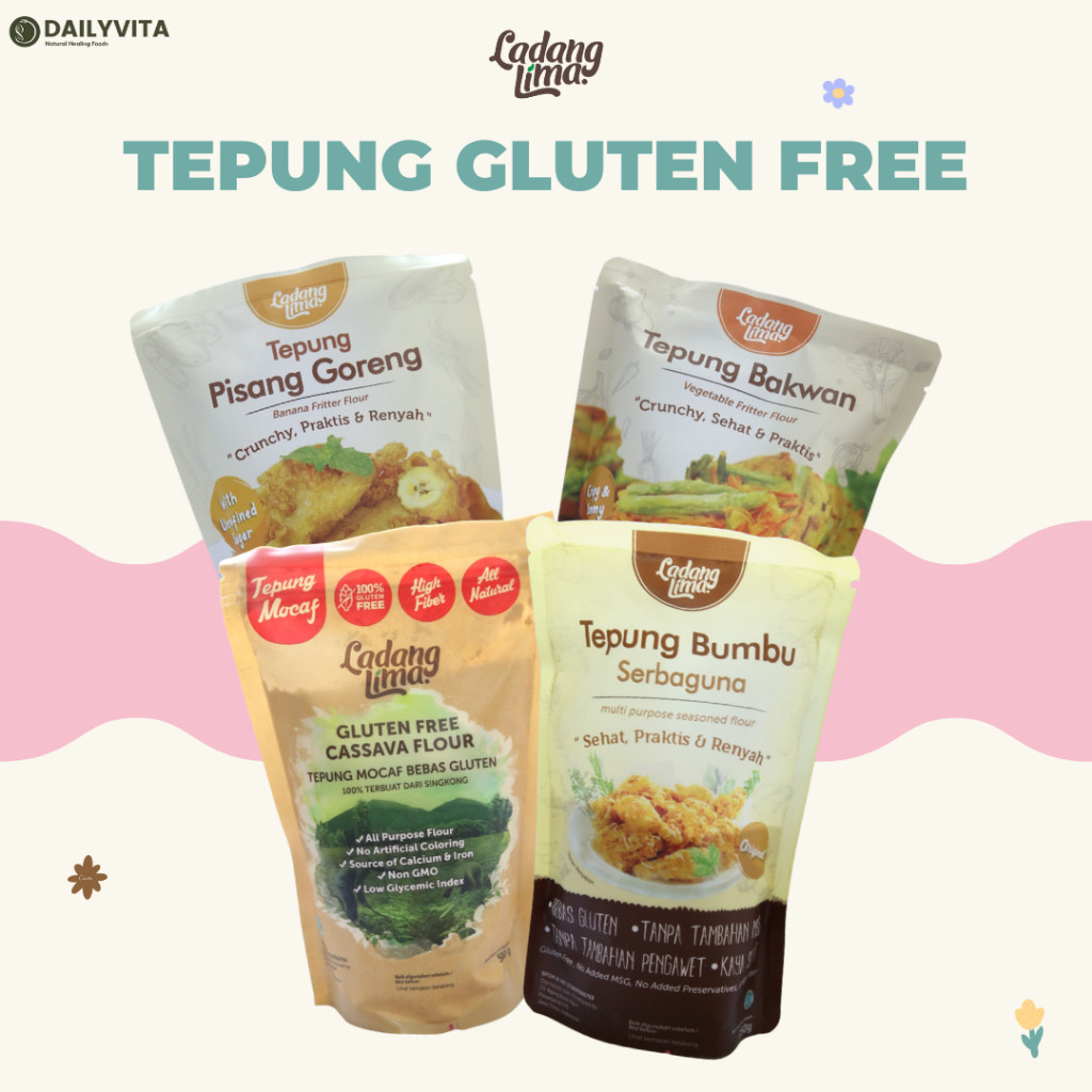 

Ladang Lima - Tepung Bumbu Serbaguna 150gr/Tepung Mocaf 500gr/Tepung Bakwan 200gr/Tepung Pisang 200gr Gluten Free