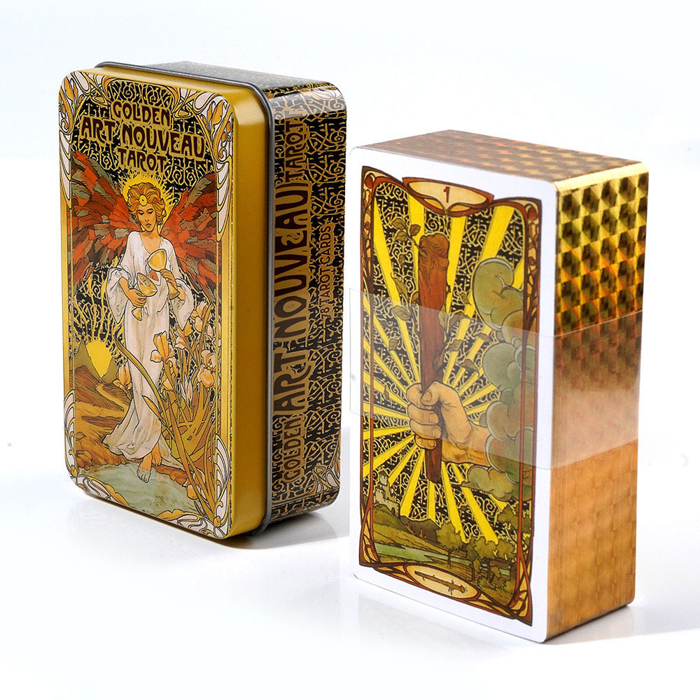 High-Quality Tin Box Golden Art Nouveau Tarot Card Fate Divination Family Party Game Tarot And A Var