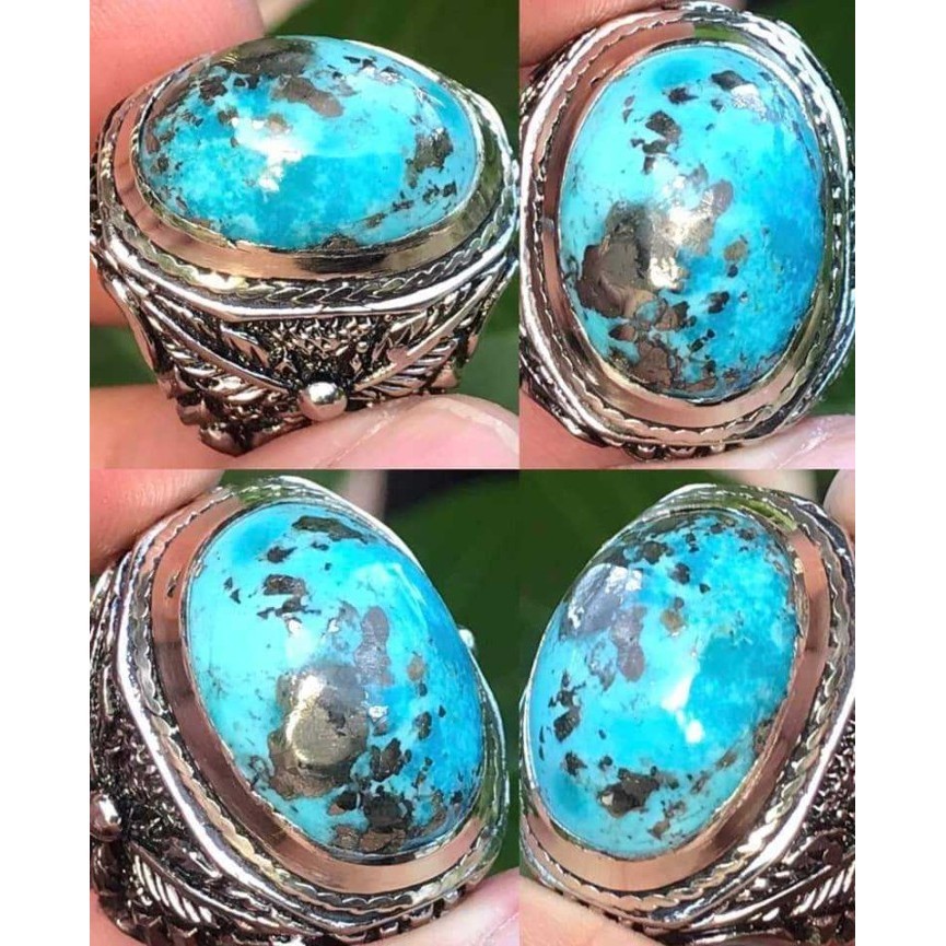 Cincin Batu Akik Natural Pirus Persia Iran Biru Fancy Kuno Top Antik 7