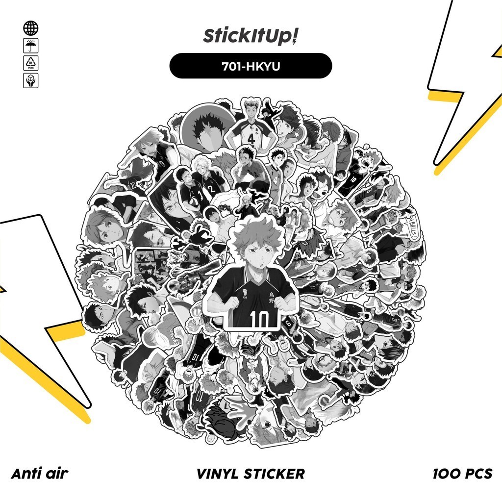 

COD✨ 100 Pcs Stiker Pack Black And White Haikyuu Lucu Aesthetic Vynil Waterproof untuk Freebies Sticker Buku Journal Casing HP Laptop