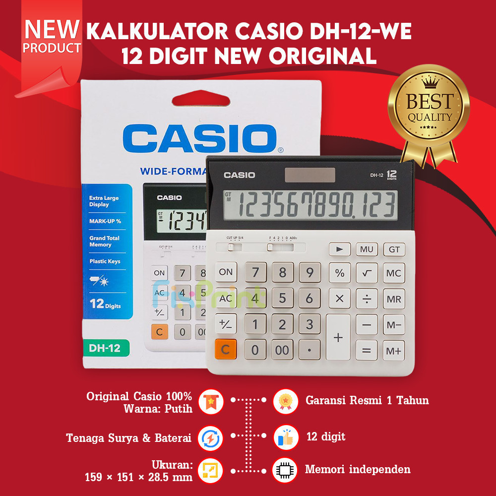 

Casio DH-12 White BK 12 Digit Kalkulator Dekstop New Original