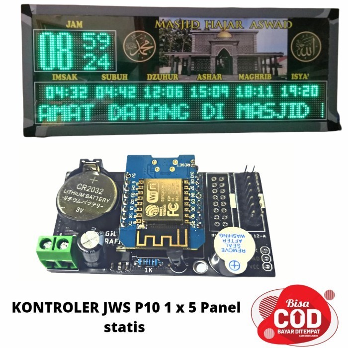 Kontroler JWS P10 1x5 panel tampilan statis- kontroler jam sholat P10 - Kontroler only