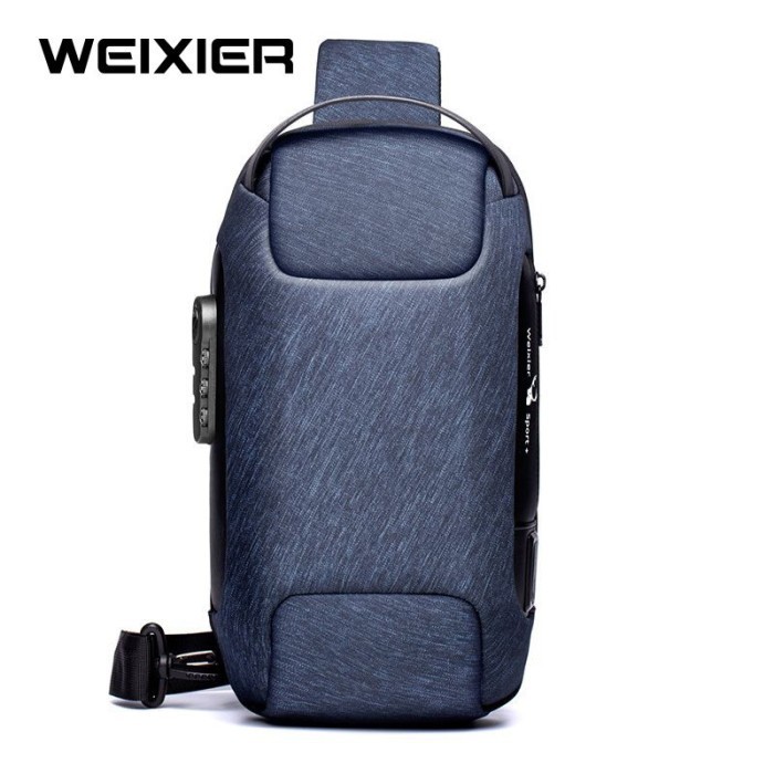 BOMEAYY WEIXIER 9529 Chest Bag USB Charger With TSA Lock - Tas Selempang Pria - Blue