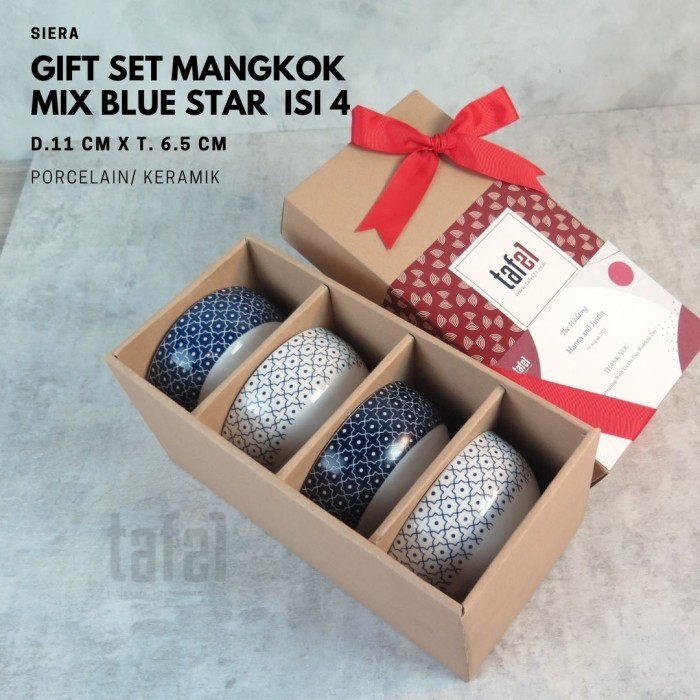 

✨LARIS✨ -Hampers Mangkok Keramik Isi 4 - TS - Mix Blue Isi 4