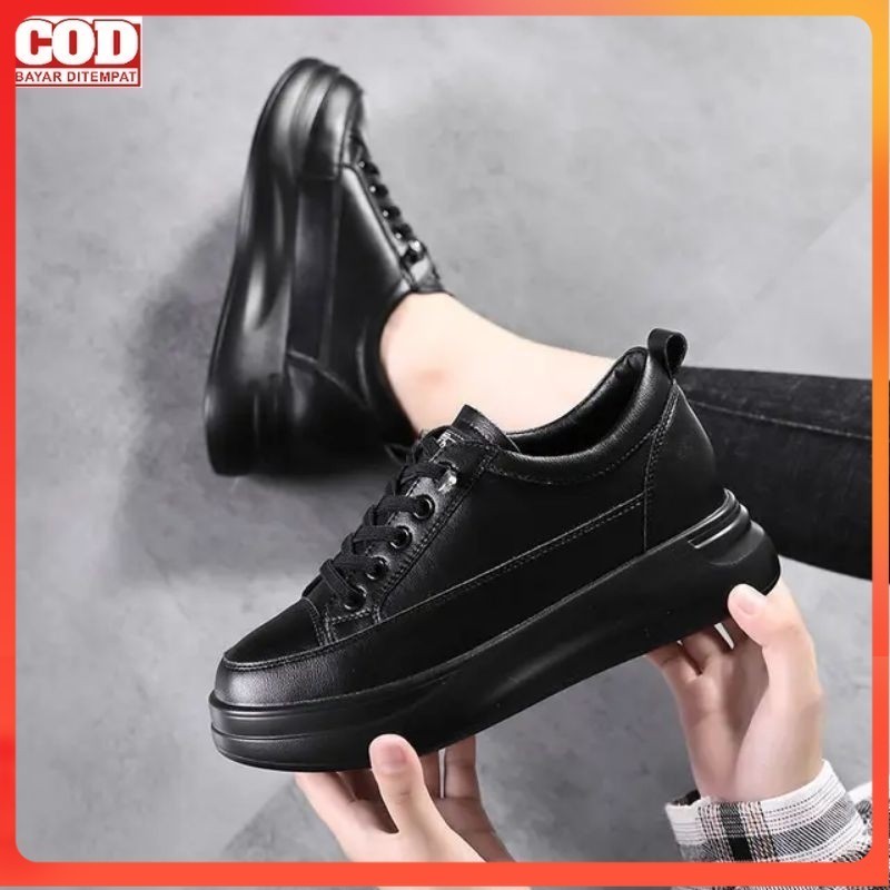 Sepatu Sekolah Wanita Hitam Polos Sepatu Sneaker Wanita Import Korean Fashion