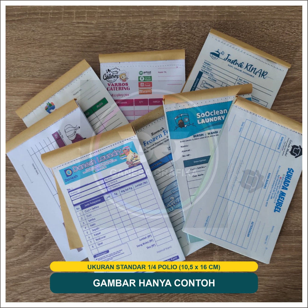 

cetak nota custom 2 ply nama usaha toko sendiri ukuran sedang 1/4 polio GANESA GRAFIKA