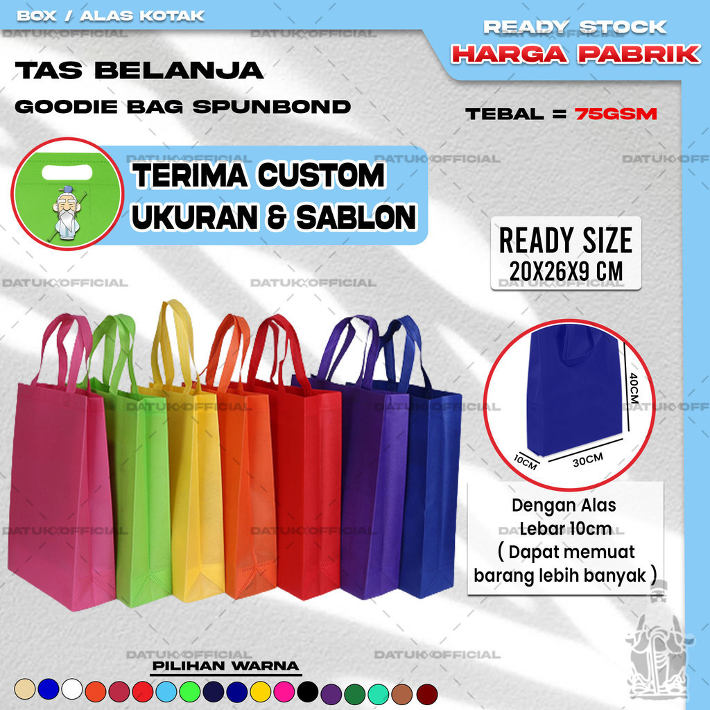 

Goodie Bag Tas Belanja Spunbond HBPA Kotak Box Ukuran 20x26x9 Kantong Kain Souvenir