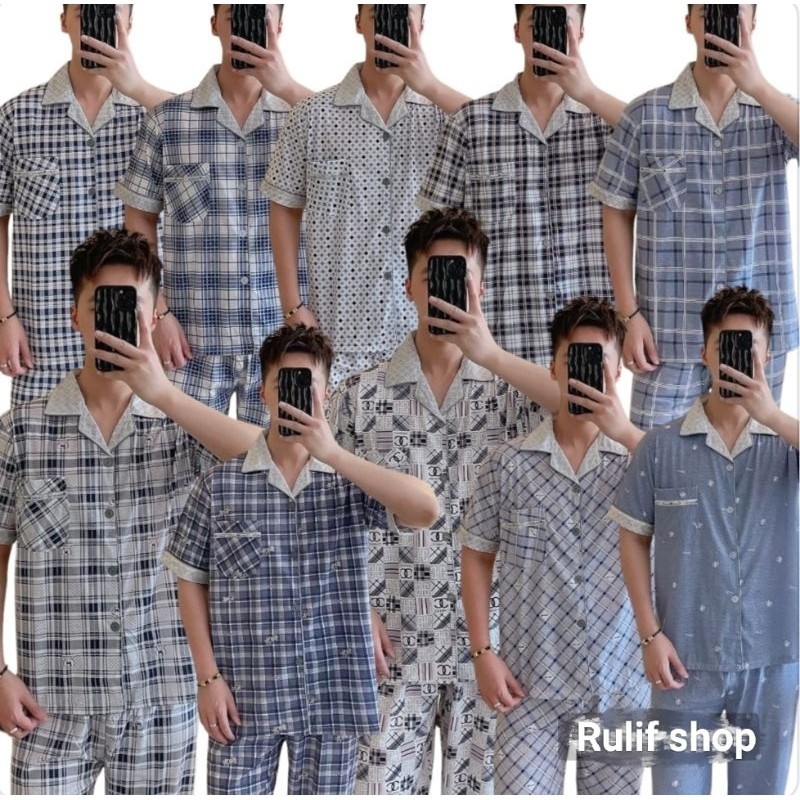 SETELAN BAJU PIYAMA SET BAJU TIDUR PRIA DEWASA CP KATUN IMPORT PREMIUM KOTAK LENGAN PENDEK STELAN PI