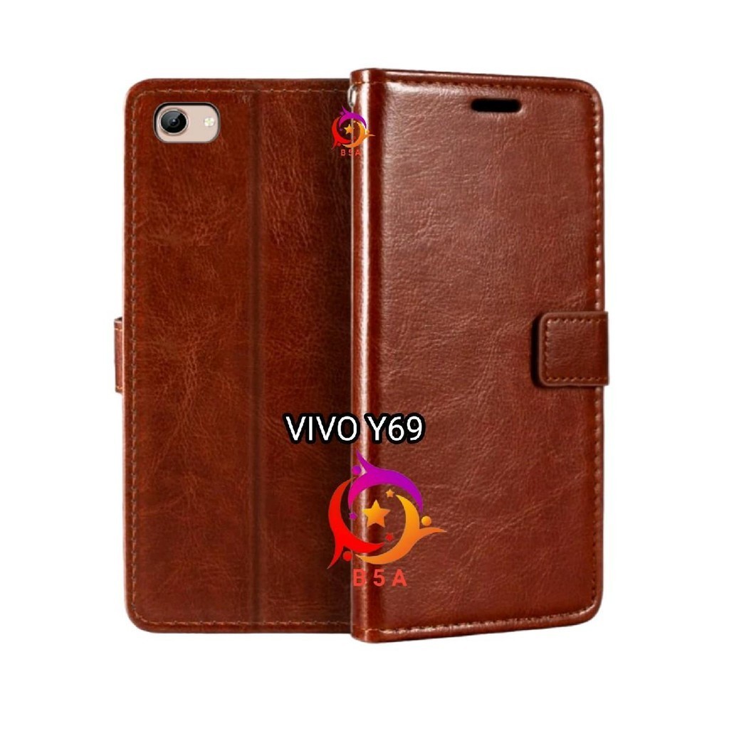 Case VIVO Y69 Flip Cover Wallet Leather Casing Dompet Kulit ( Case Untuk-Vivo Y69 ) Slot Card Warna 