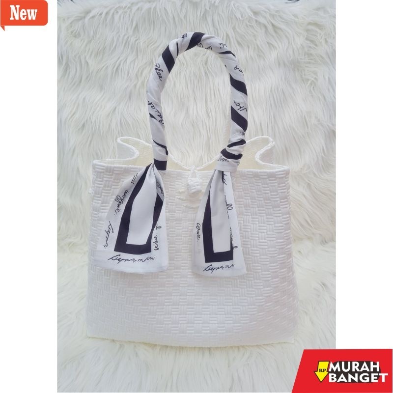 tas jinjing wanita (FREE RAINBOW) Short Handle Size M Tas Jaly Tas Jali Tas Anyaman Plastik Premium 