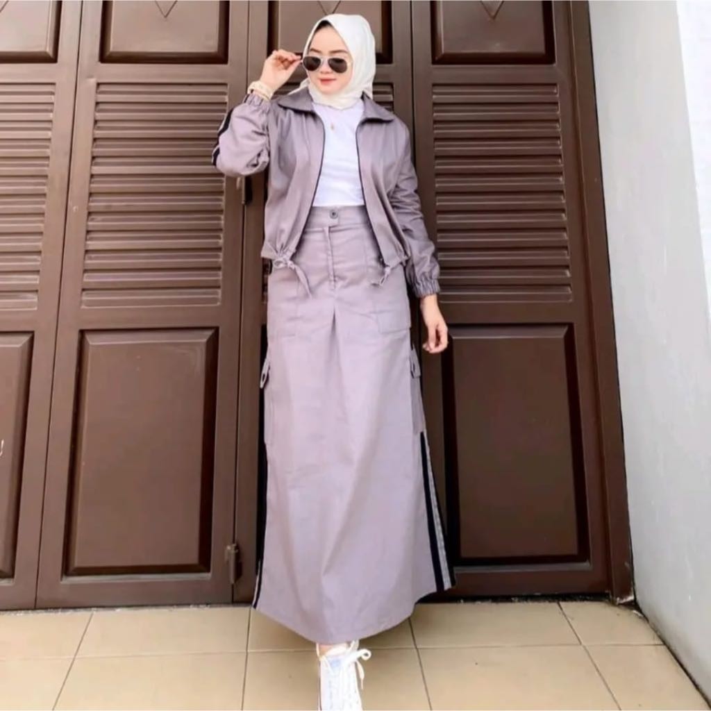 LOLITA One Set Rok Cargo Wanita | Setelan One set Hijab Rok Cargo | Setelan Set Rok Korean Style