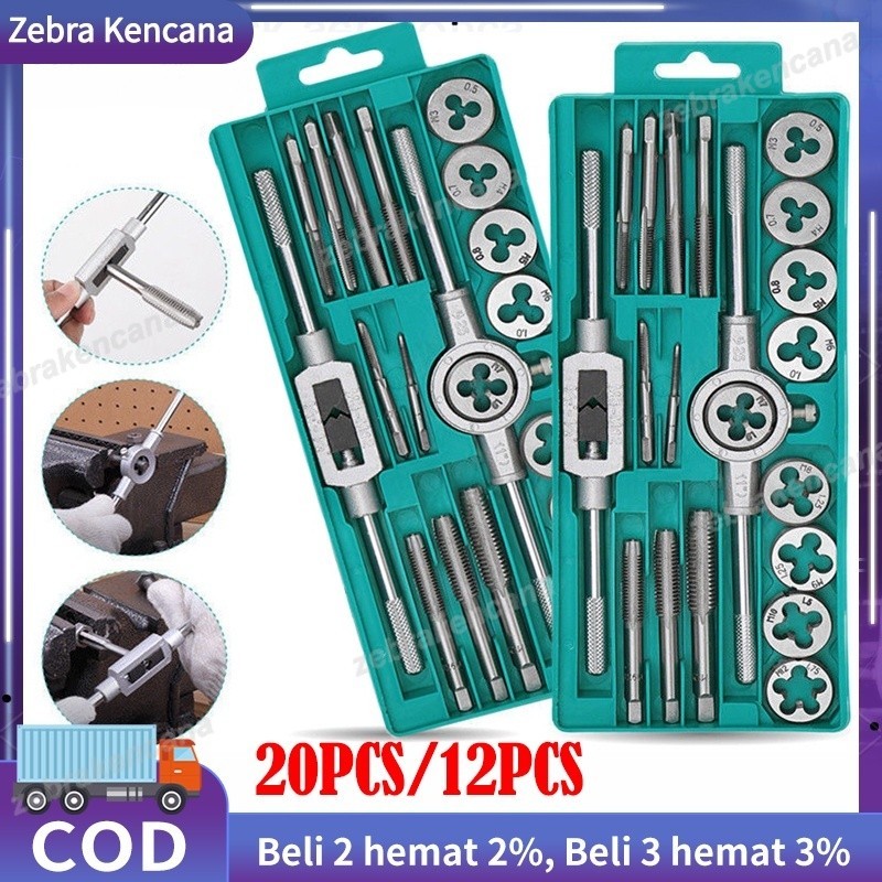 20/12pcs Adjustable Hand Tap and Dies Set Alat Snai dan Tap Ulir Baut Senai Die Senei Kualitas Hand 
