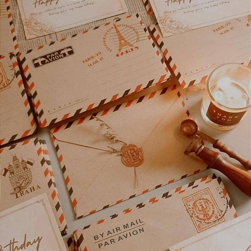 

[ , ] Amplop Vintage Mini Gaya Retro Aesthetic Motif Air Mail Paris