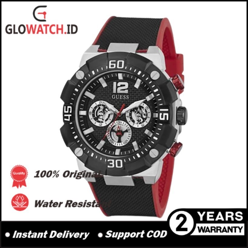 [Promo] Jam Tangan Pria Guess GW0264G1 Navigator Silver Black & Red Silicone Original (Garansi 2 tah