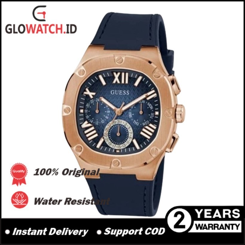 [Promo] Jam Tangan Pria Guess GW0571G2 Headline Navy Rose Gold Tone Multi-function Rubber Strap Orig