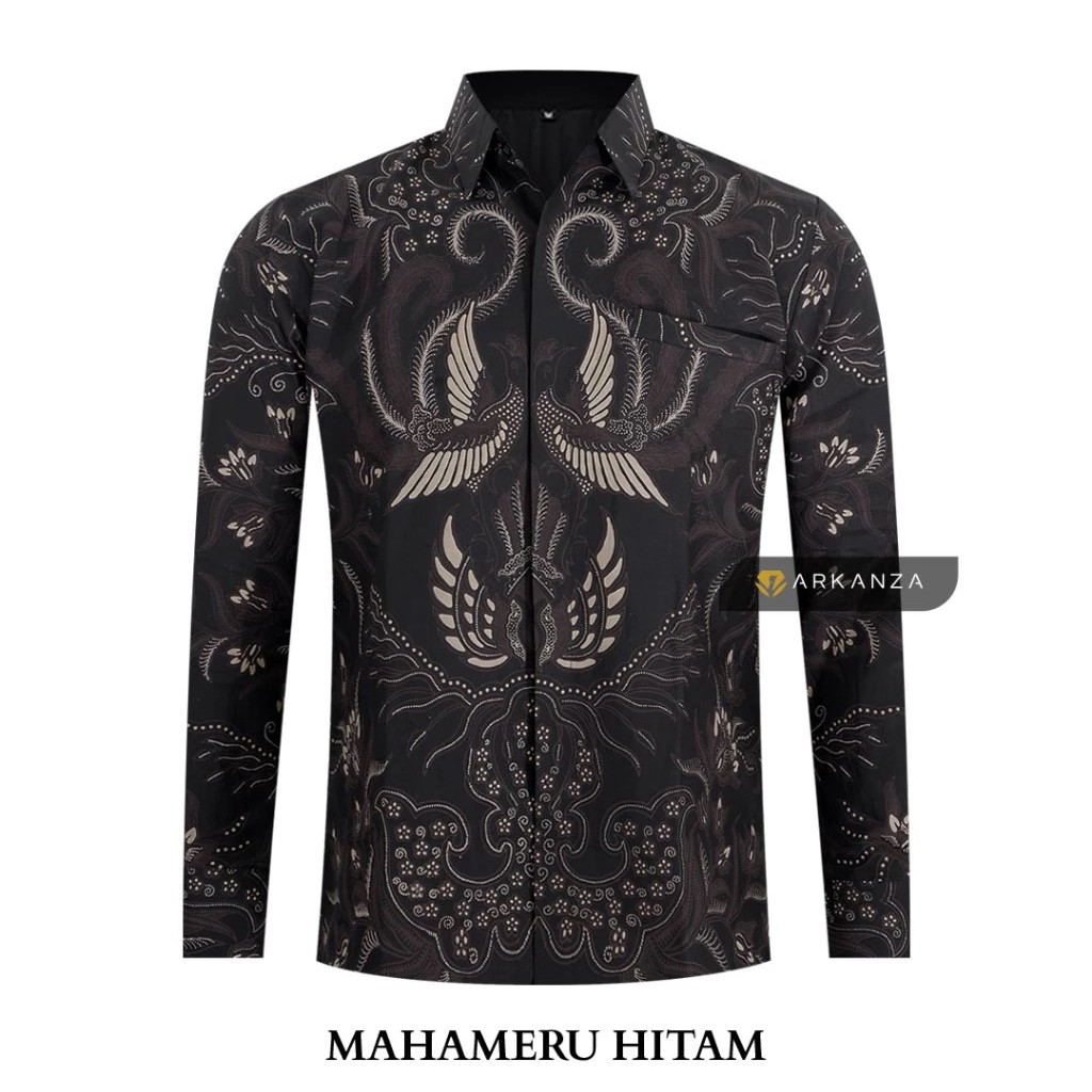 BATIK ARKENZO MAHAMERU HITAM Kemeja Batik Pria Lengan Panjang Modern Batik Kantor Pria