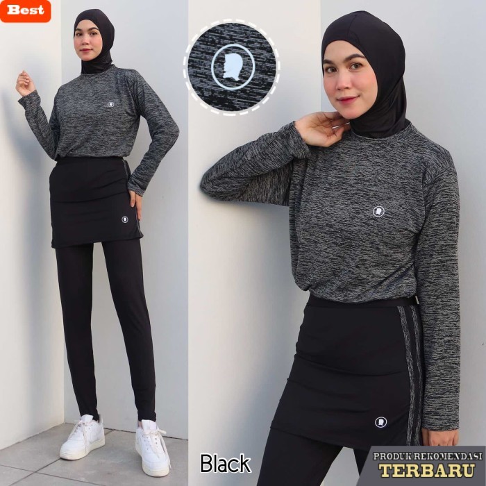 rok wanita kekinian Setelan Olahraga Wanita 3 pcs Sport Set (Hijab, Atasan, Legging Rok) - Setelan B