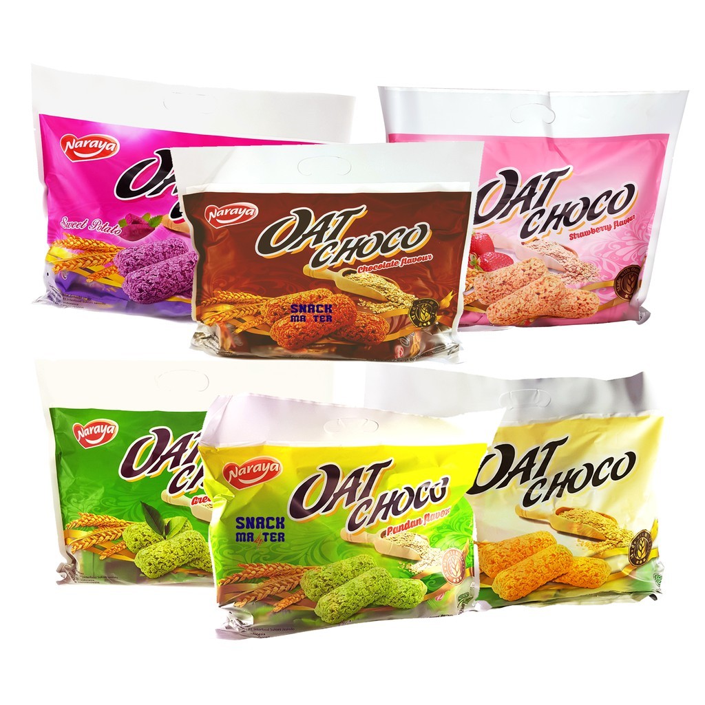 

Naraya Oat Choco Original Mix Strawberry Green Tea Pandan Netto 400 gr (Isi 40 pcs x @10gr)