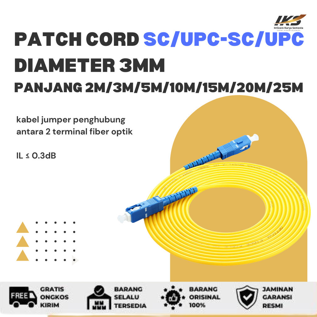 Patchcord SC UPC Kabel Fiber Optik Patch Cord Diameter 3mm